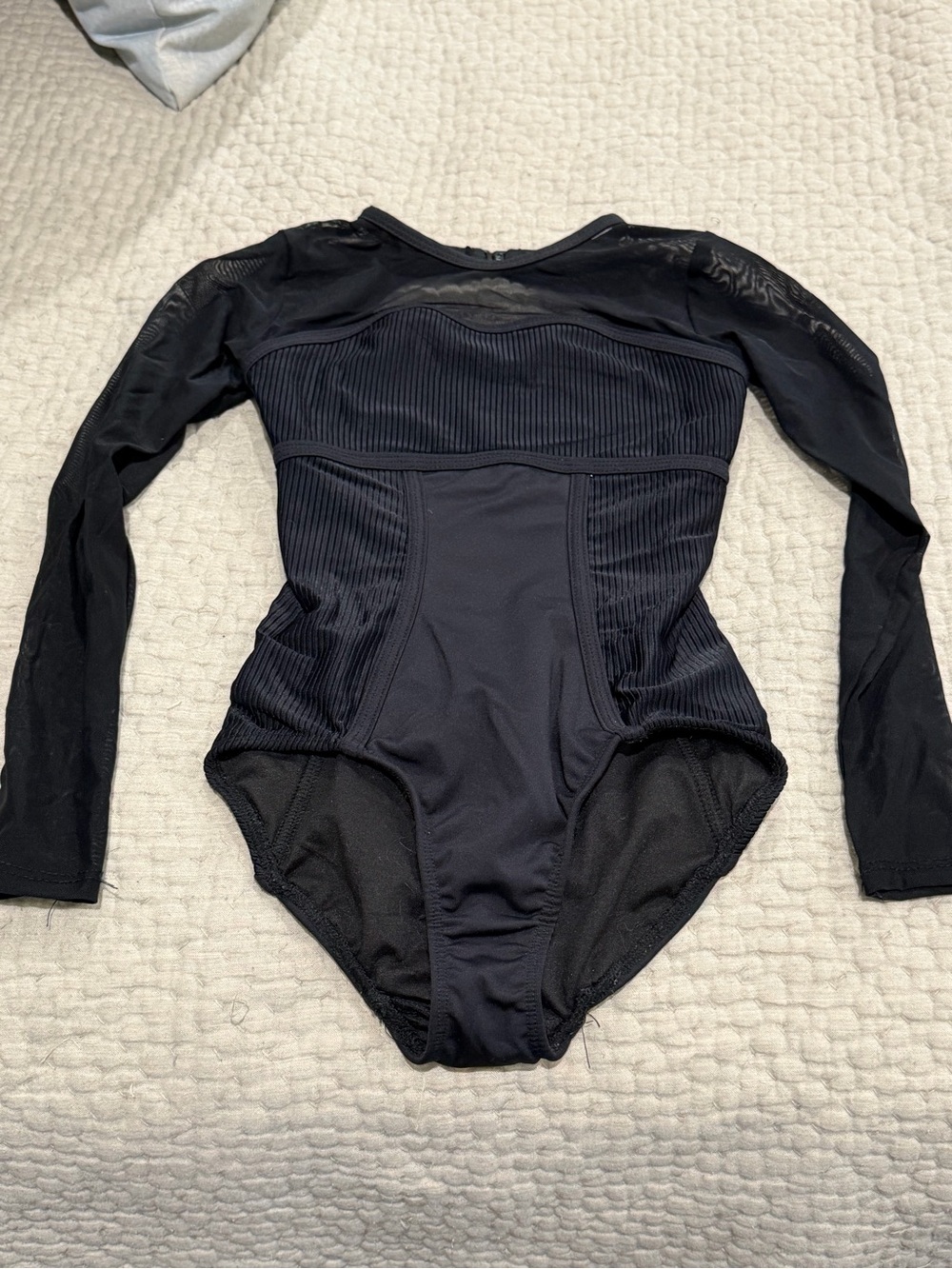 FIVE Dancewear Black Mesh Velvet Open Back Leotard YL Youth Large